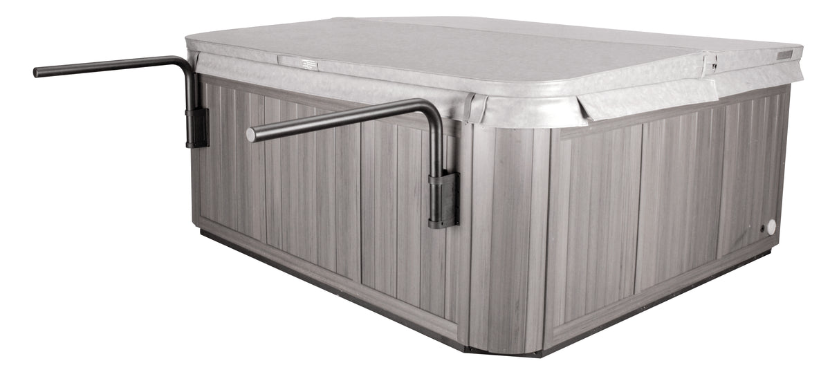 Spa Cover Shelf with arms open and able to support cover